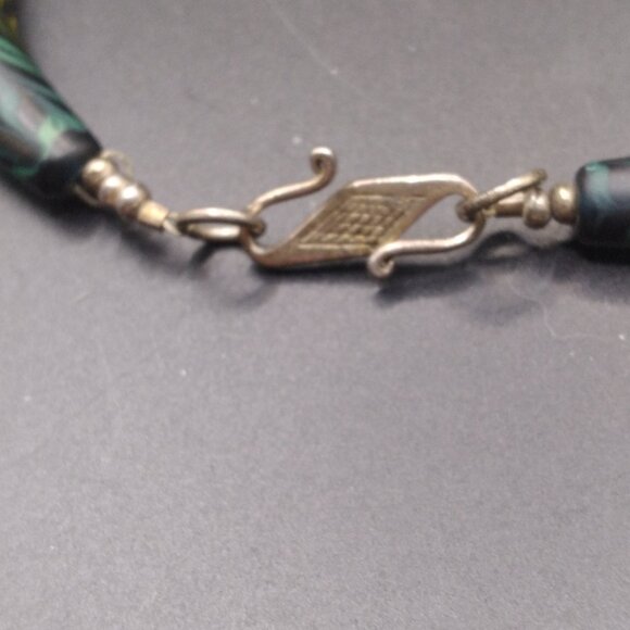 Sterling Silver Spacers beads & Clasp Striped Black Glass Beads 18''  Necklace - Picture 4 of 5